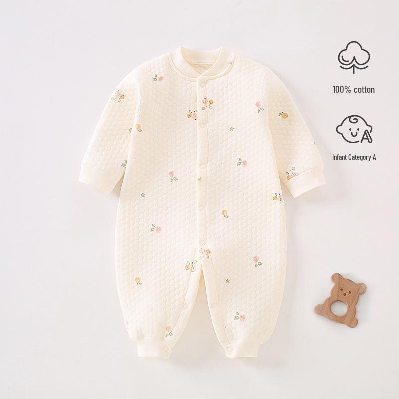 Cozy Air Cotton Baby Romper - Long Sleeve, Side Snap, Boneless Crawling Suit for Newborns - Perfect for Autumn & Winter Outings