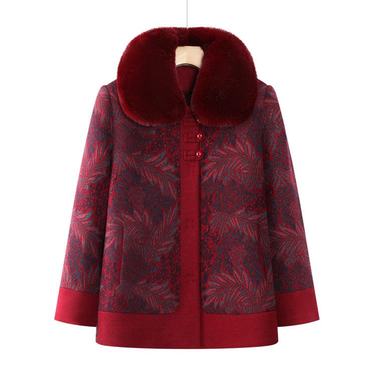 Grandma's Autumn and Winter Jacket Middle-aged and Elderly Women's Clothing New Chinese Style Festive Top Plus Velvet Old Lady's Hair
