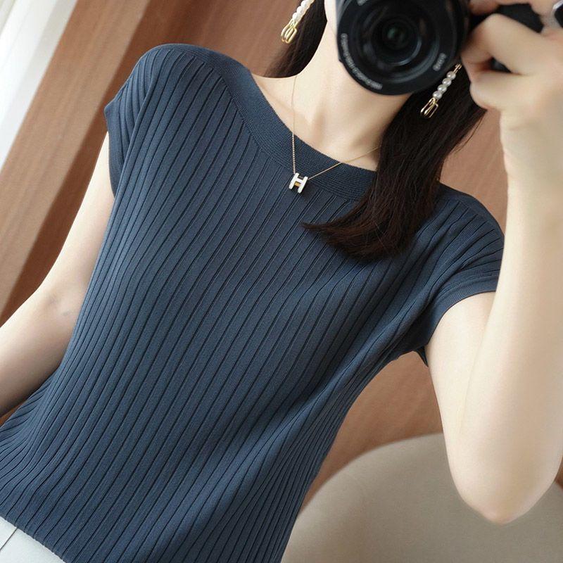 

Women s Clothing Elegant All-match Solid Color Ice Silk T-shirt Summer Female Korean Simplicity Loose Short Sleeve Tops S сірий колір