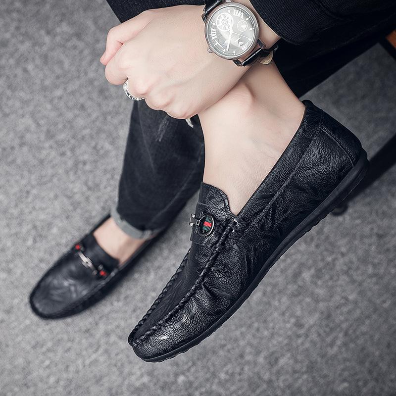 Spring New European Station Casual Shoes Men's Doudou Shoes Low-top Driving One-pedal Lazy Shoes Leather Shoes Loafers