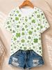 Women's Simple and Versatile Casual Short-Sleeve Floral Print Round-Neck Elegant T-Shirt Stylish Loose-Fitting Women's Top