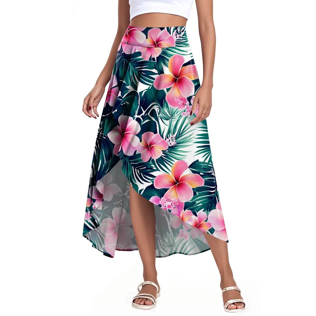 Women's Fashion Casual Printed Slit Ruffle High Waisted Fluttering Shorts Skirt