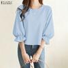 ZANZEA Women Casual Round Neck Solid Color 3/4 Sleeve Loose Blouse