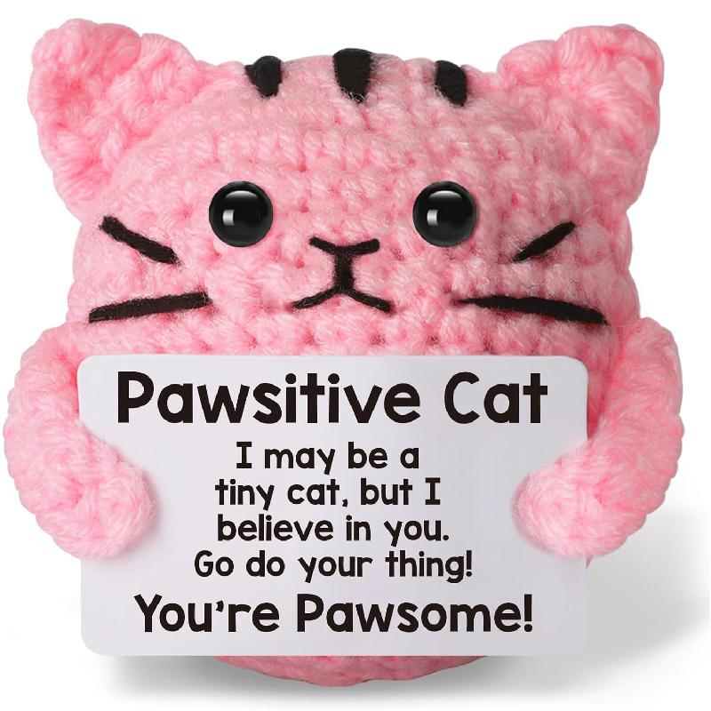 

Crochet Cat Positive Energy Doll Mini Animal Handmade Knitting Doll Office Home Room Decoration Creative Toy Xmas Birthday Gift