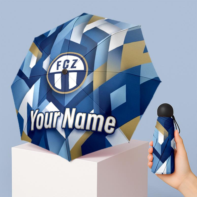 FC Zürich Manual Five Fold 8 Rib Umbrella Support Custom Text, Lightweight Travel Umbrella