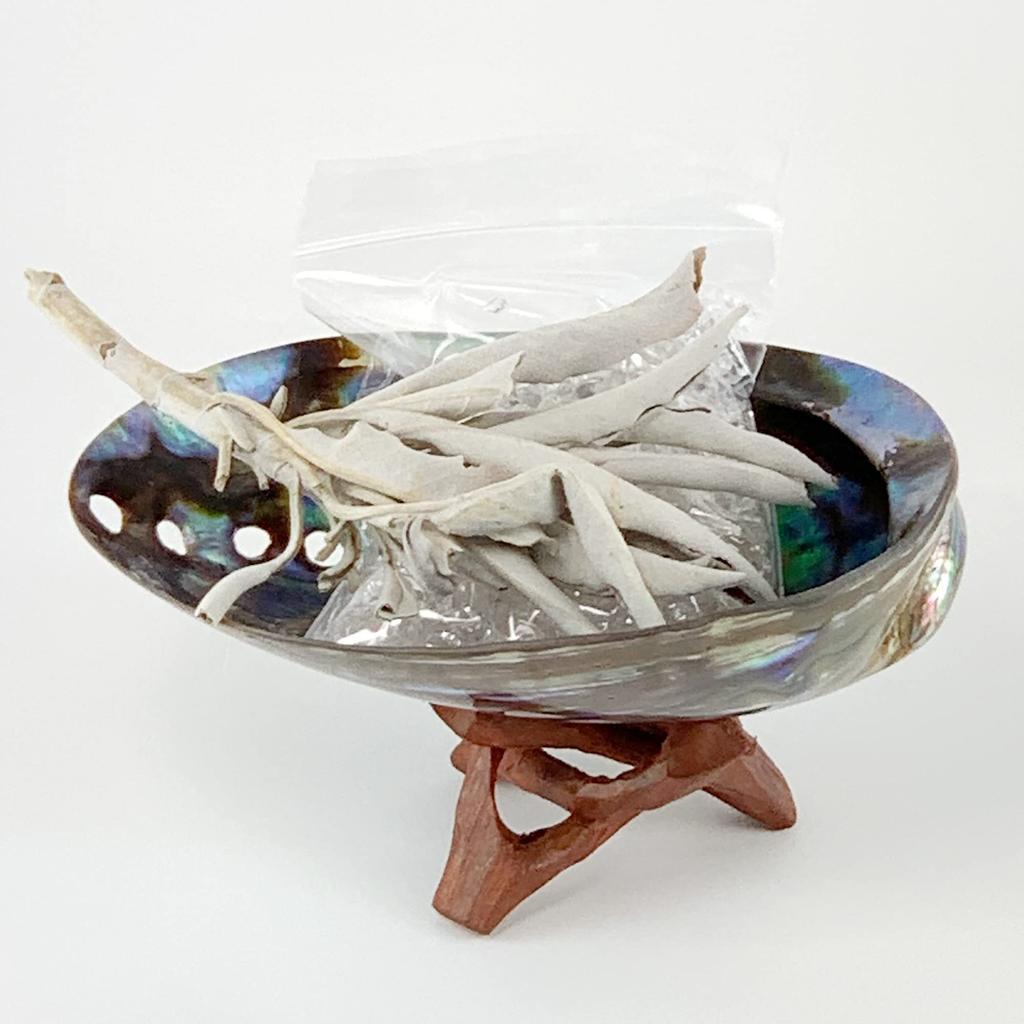 New Zealand Abalone Shell Smudging Dish, Accessory Case, and Crystal Container. Essential for White Sage Purification.