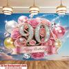 Golden Rose Birthday Party Banner, Sparkling Balloon Polyester Backdrop for Home Room