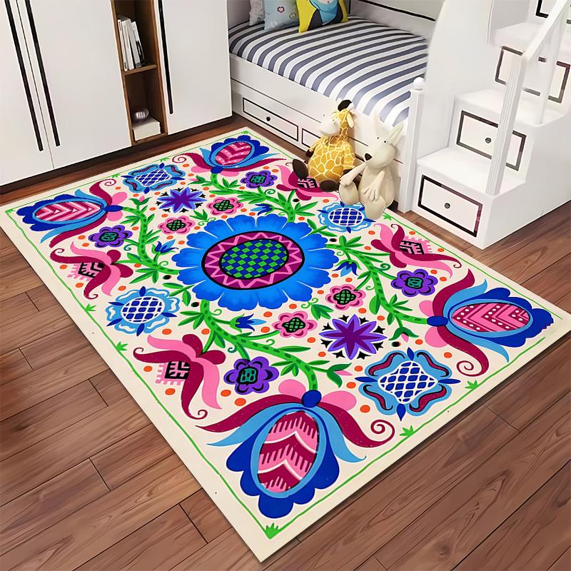 Colorful Floral Pattern Carpet with Blue, Pink, and Green Design Suitable for Use As an Anti-slip for Living Room Bedroom Sofas