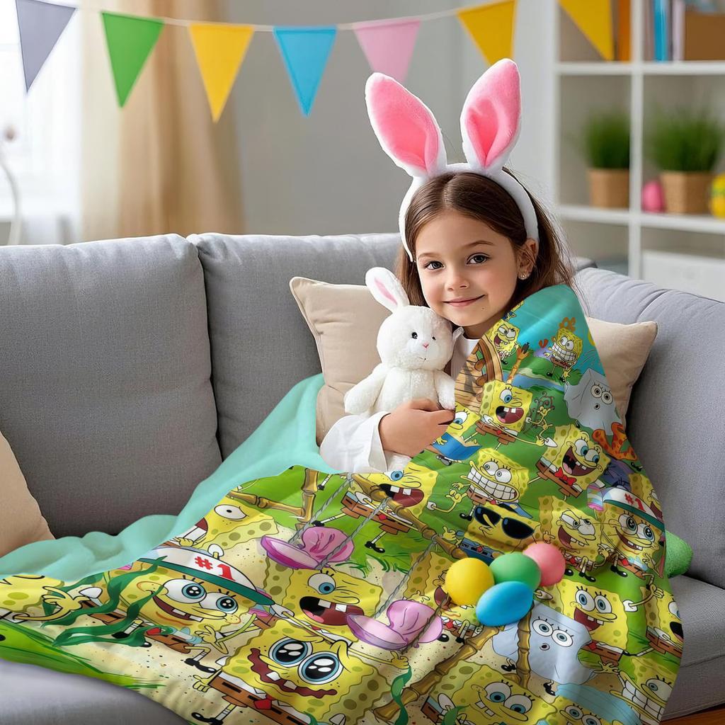 Multiple Cute SpongeBob Cartoon Print Pattern Flannel Blanket Soft Multifunctional Decortive Universal Throw Blanket Gift
