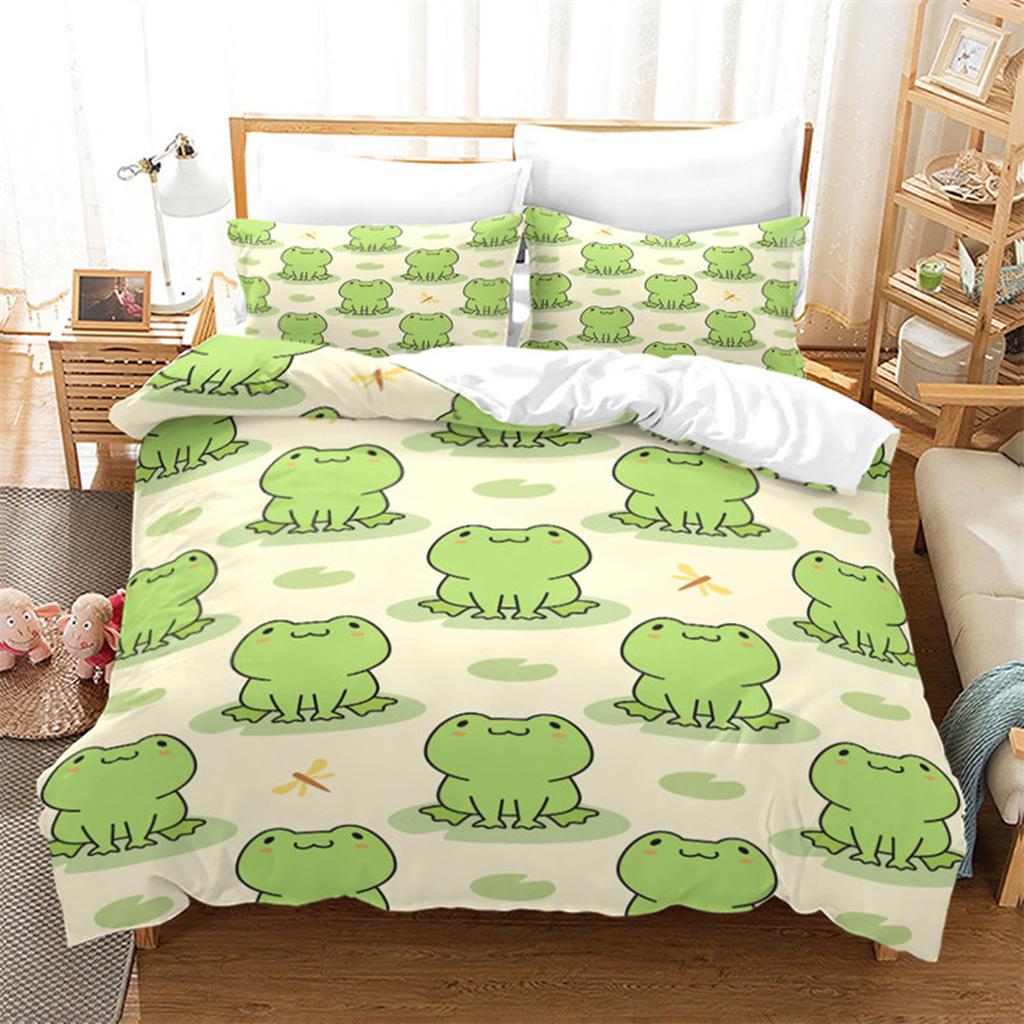 Cartoon Frog Duvet Cover Reptile Animal Theme Microfiber Quilt Cover for Children Boys Girl Teens for Bedroom Decorations Queen