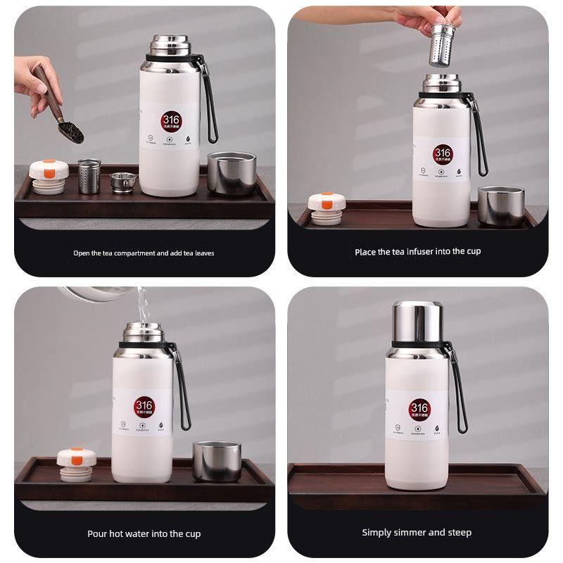 Large-Capacity Thermos Cup 316 Stainless Steel Outdoor Portable Tea Brewing Kettle High-End Simple Portable Tea Brewing Travel Kettle