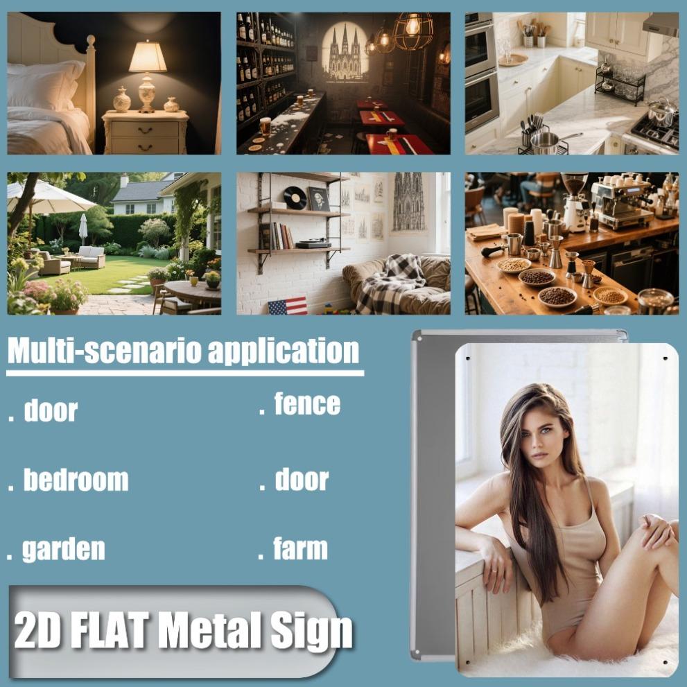 JIT Retro Eisen Metallschild 8in*12in Wasserdichte Wandkunst - Langhaarige Frau Fensterdesign für Küche Bar Café Terrasse Dekor Ideales Gi