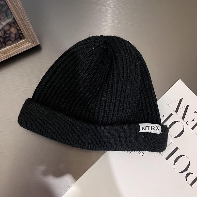 Letter Ntrx Trendy Pattern Solid Color Knitted Cap For Cold Weather Fashion