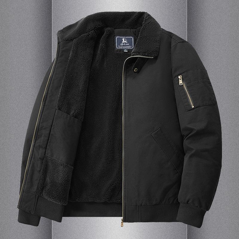 Autumn and Winter Men's Velvet Cotton-padded Clothes Thickened and Warm Loose Lapel Pure Cotton Tooling Jacket Casual Lamb Wool