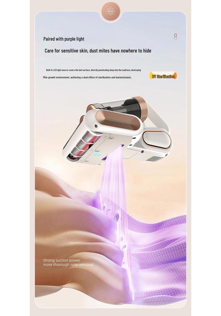 Automatic Bed Vacuum with Double Dust Cup & UV Sterilizer - High Suction Mite Remover