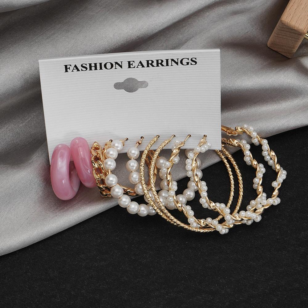 Vintage Elegant Geometric Hoop Earrings Set for Women Metal Resin Acrylic Jewelry Set Gift