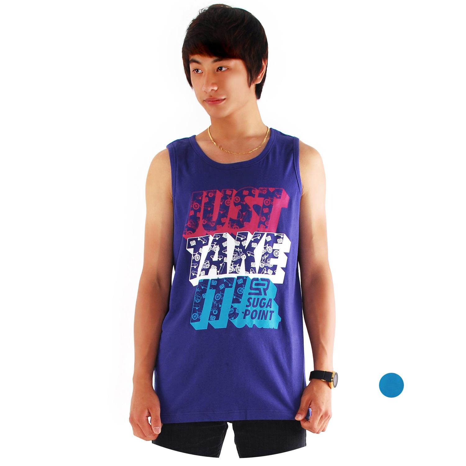 Sugar Point Men S Graphic Pure Cotton Sleeveless T-Shirt. Just Take It Look/L