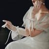 Vintage Gjennomsiktige Bryllupshansker Hvite Brudekjolehansker Mesh Sløyfe Perle Korte Blondehansker Bryllupstilbehør