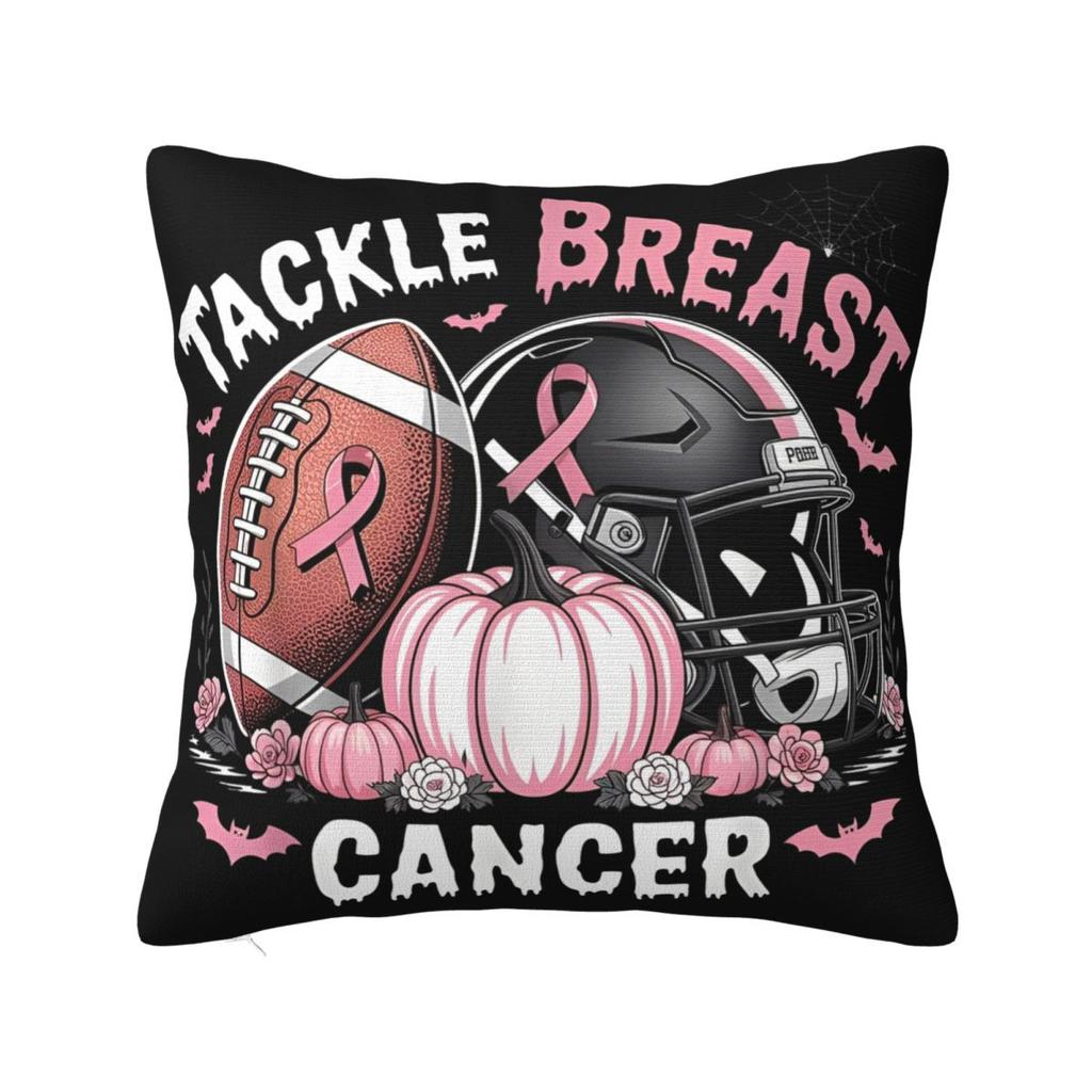 Football Breast Cancer Breast Cance Square Pillow Cases Cushion Cover Fashion Zipper Decorative Pillowcase for Car 45x45cm