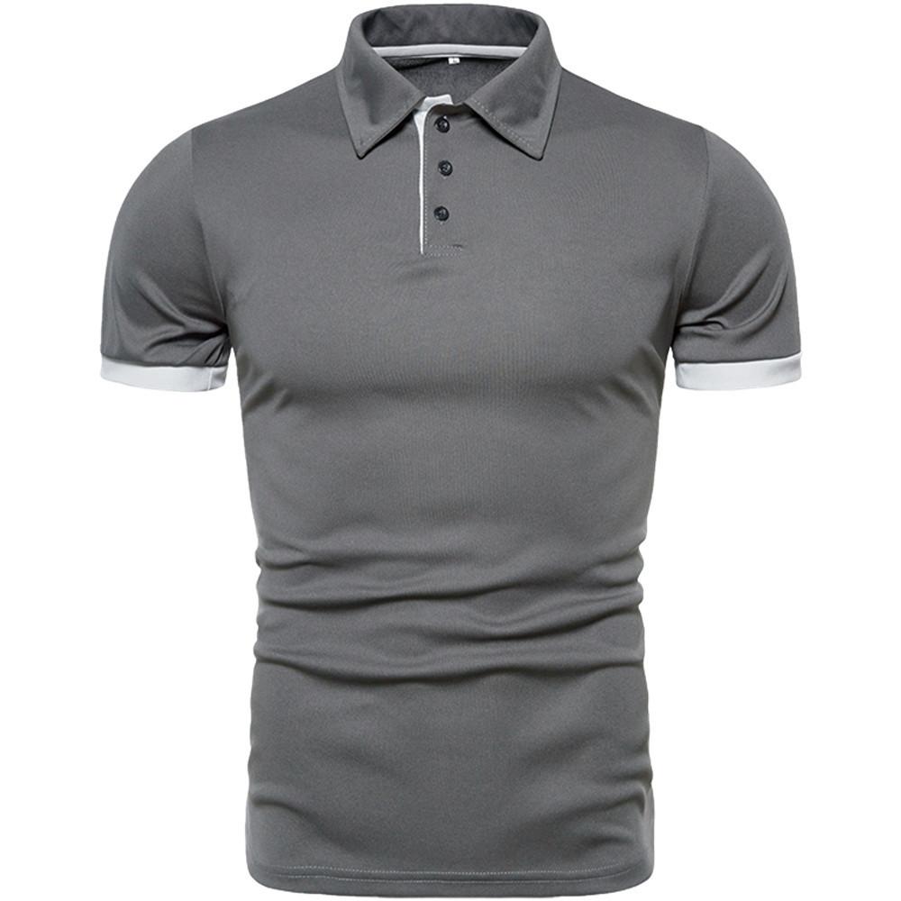 Men's Short Sleeve Polo Shirt Lapel Collar Solid Golf Clothing Men Casual Button Polo Shirts
