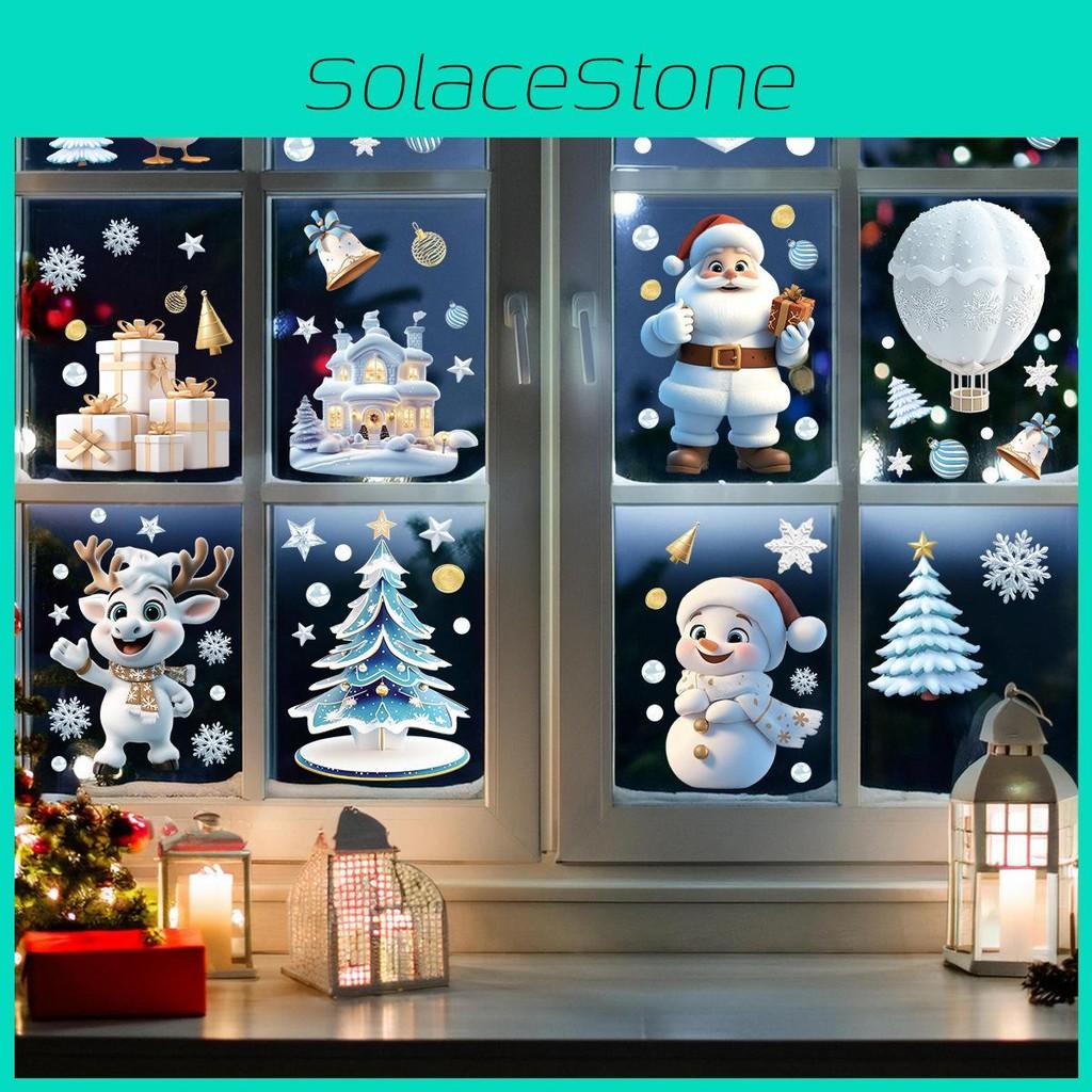 Tree Snowman Christmas Window Art Pvc Static Stickers Set Christmas Decorations