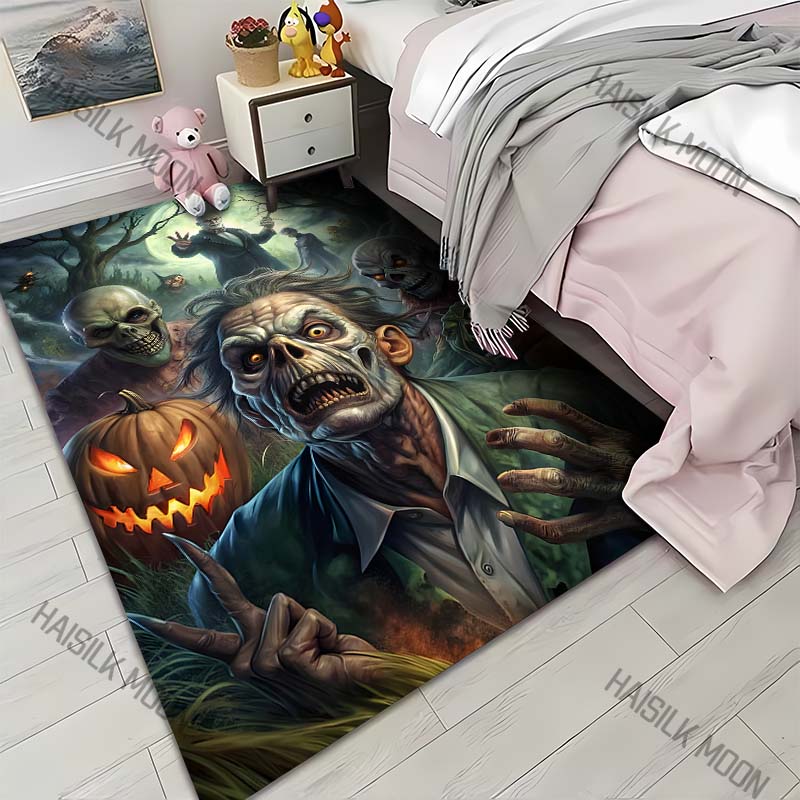 1PC Horror Zombie Halloween Theme Print Carpet for Living Room Bedroom Bedside Floor Mat Cloakroom Area Rug Home Festive Decor