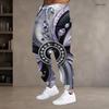 Men Plus Size Rhinestone Printed Drawstring Waist Jogger Pants Purple Black Gray Cuffed Ankle Casual Long Trousers