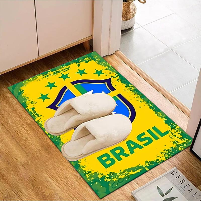 Brazilian Football Emblem Printed Office Carpet Chair Cushion Entryway Rug, Rugs for Living Room, Bedroom Christmas gifts