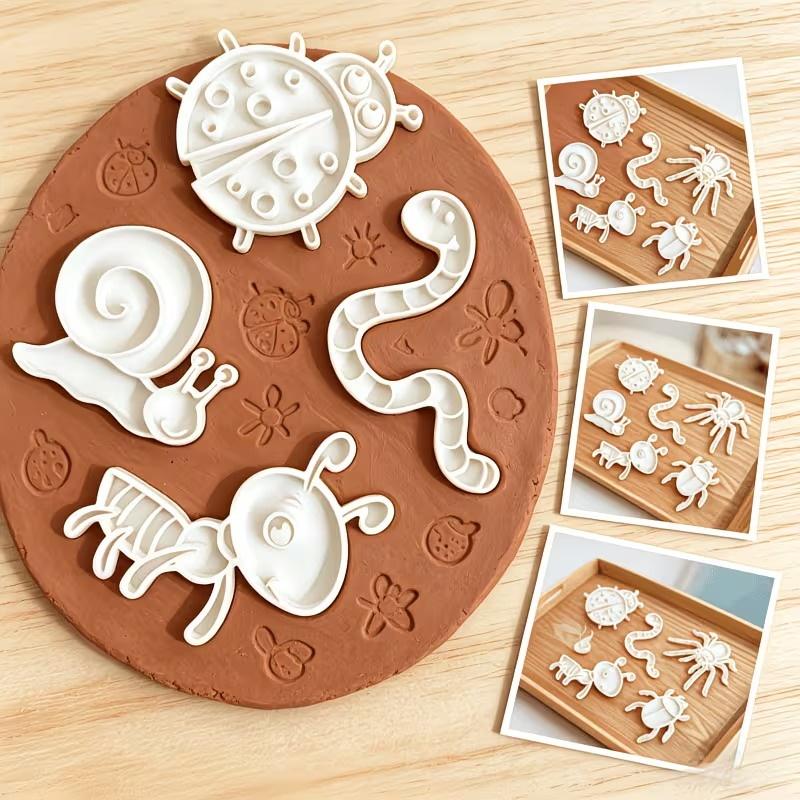 6Pcs Plastic Insect Theme Pottery Clay Mold, Ants, Earthworms Patterns, Non Stick, Diy Crafts Pottery Stamps Pottery Decoration