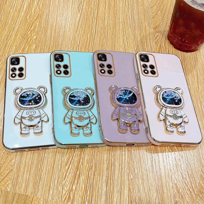 Shiny Glitter Quicksand Bear Phone Bracket Case For Xiaomi Redmi Note 13 11 12 11S 12C 10C 10A 9 9C POCO X5 X3 Pro Plating Cover