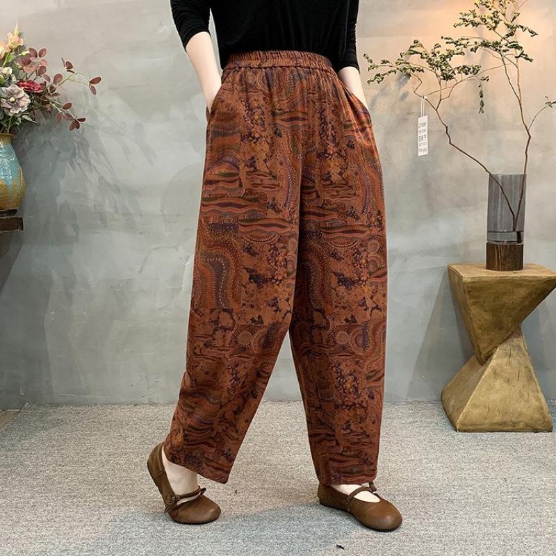 Artistic Retro Printed Elastic Waist Harem Pants for Women - Stylish Spring/Autumn Loose Fit