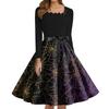 Women's Fashion Square Neck Casual Slim Halloween Printed Long Sleeve Dresses
