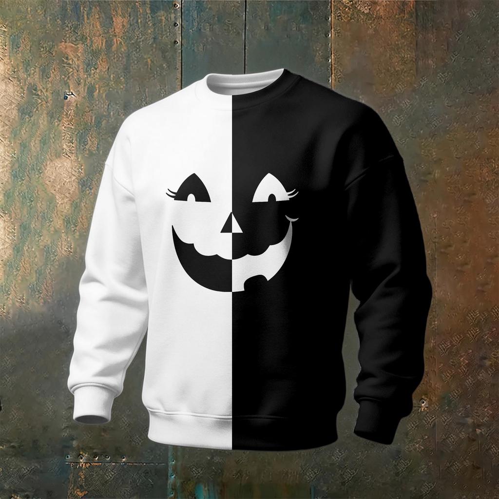 Men's Casual Sweatshirt Long Sleeve Neck Halloween Print Pullover for Holiday Party and Everyday Wear