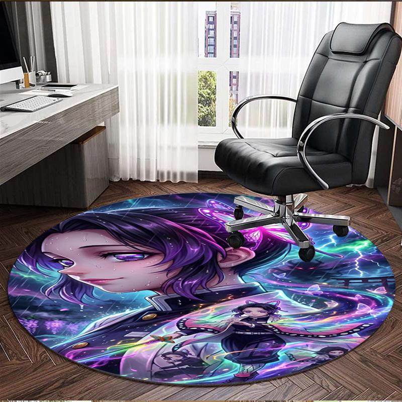Demon Slayer Print Round Rug, Washable Floor Carpet, For Entryway Dorm Laundry Room Office Study, Home Decor Birthday Christmas Gift