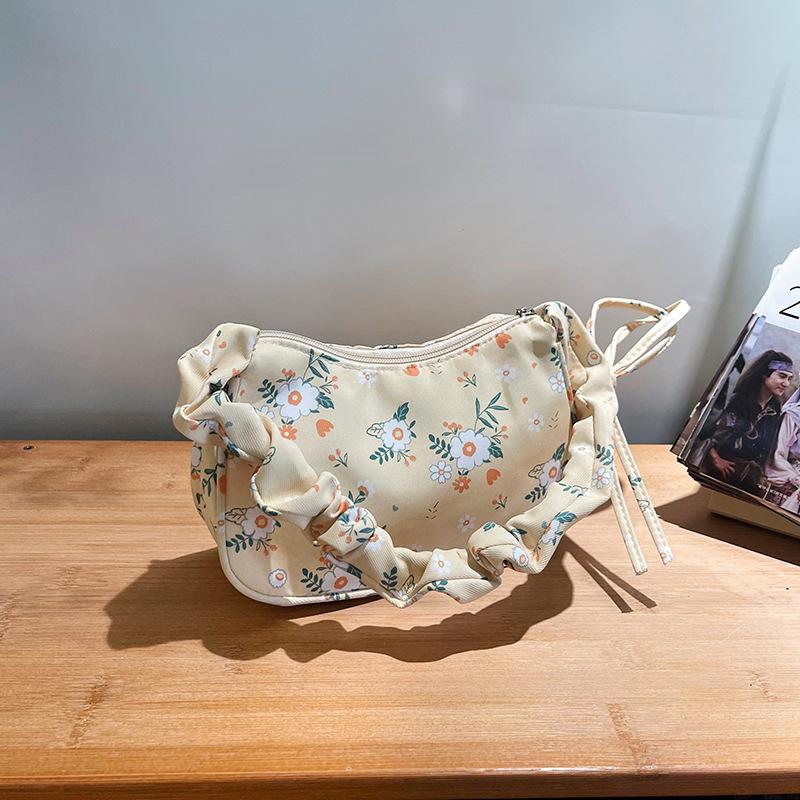 

Нежная и милая холщовая сумка с цветами женская 2025 новая сумка-торба на шнурке через плечо, высокая ценность, универсальная сумка-багет с бантом жёлтый
