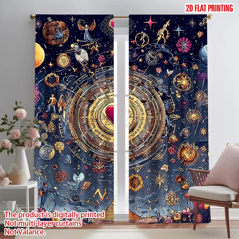2pcs   Plane Printing Window Curtain Constellation Theme Polyester (without Rod) Versatile All Perfect for Bedroom & Living