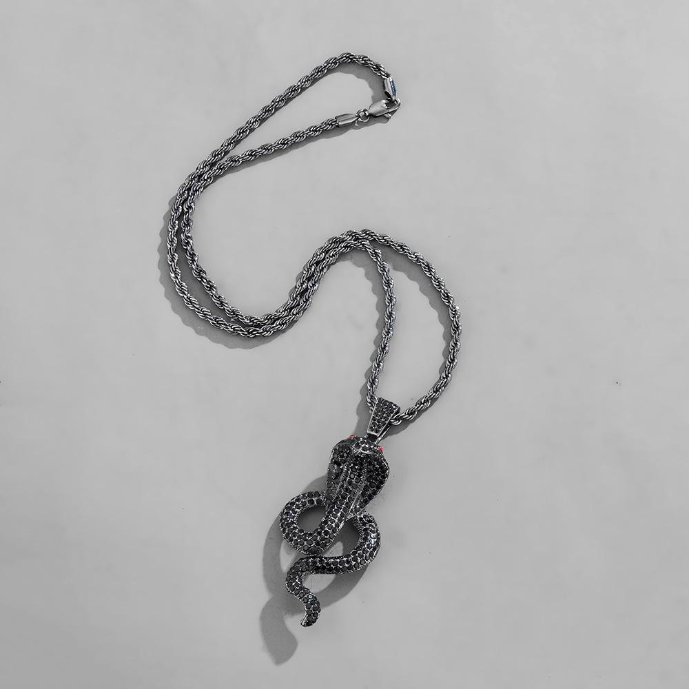 Men s Hip Hop Snake Pendant with Diamond Accents on Stainless Steel Chain