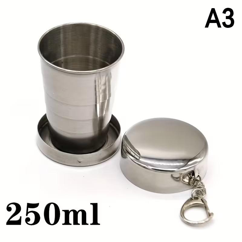 250Ml Stainless Steel Folding Cup Outdoor Travel Camping Portable Collapsible Water Cups With Keychain Retractable Teacups