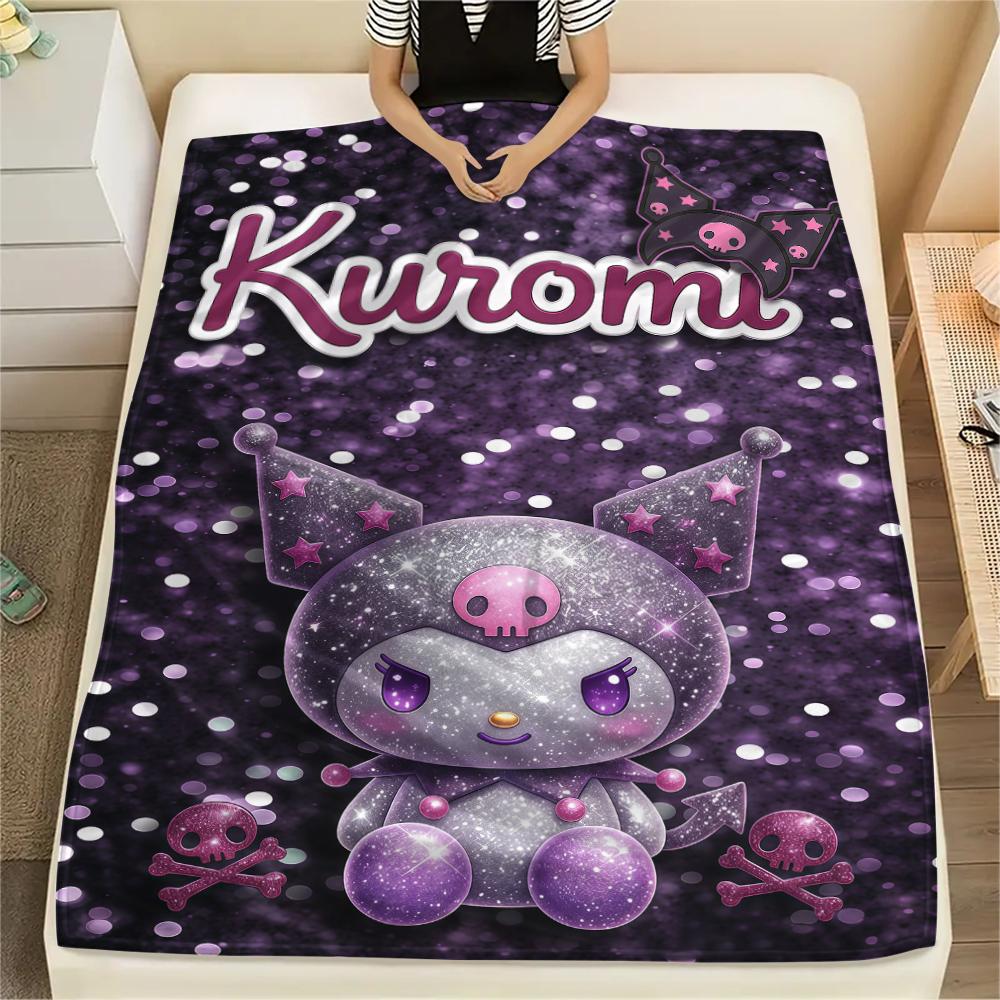1PC Kuromi Print Flannel Blanket, High quality All Seasons, Home Decor, Warmth and Comfort, Perfect for Christmas Gifts