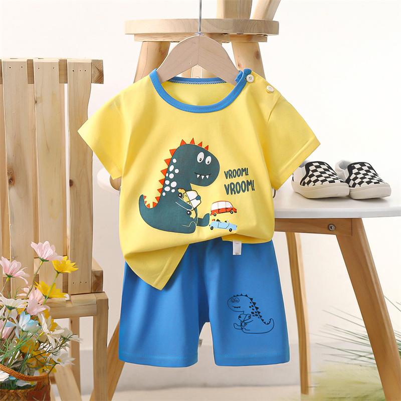 2026 Summer Kids O-Neck Short Sleeve Top Suits Baby Spring Cartoon Short Pant Two-pieces Set Suit for Girl Boy