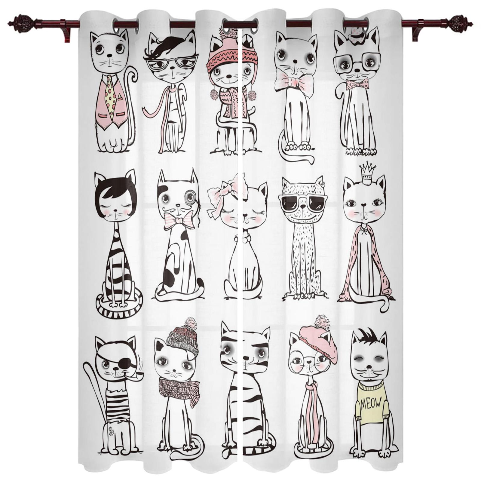 

Черные оконные шторы с изображением кошки, шторы для гостиной, декоративные предметы для гостиной 90W x 100H(cm) x2