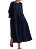 JINJUDUO Langes lockeres Baumwollkleid für Damen, Modisch, Süß, Passform, Vegan, Besatz, Freizeit, Sommer, Herbst, (Marineblau, M)