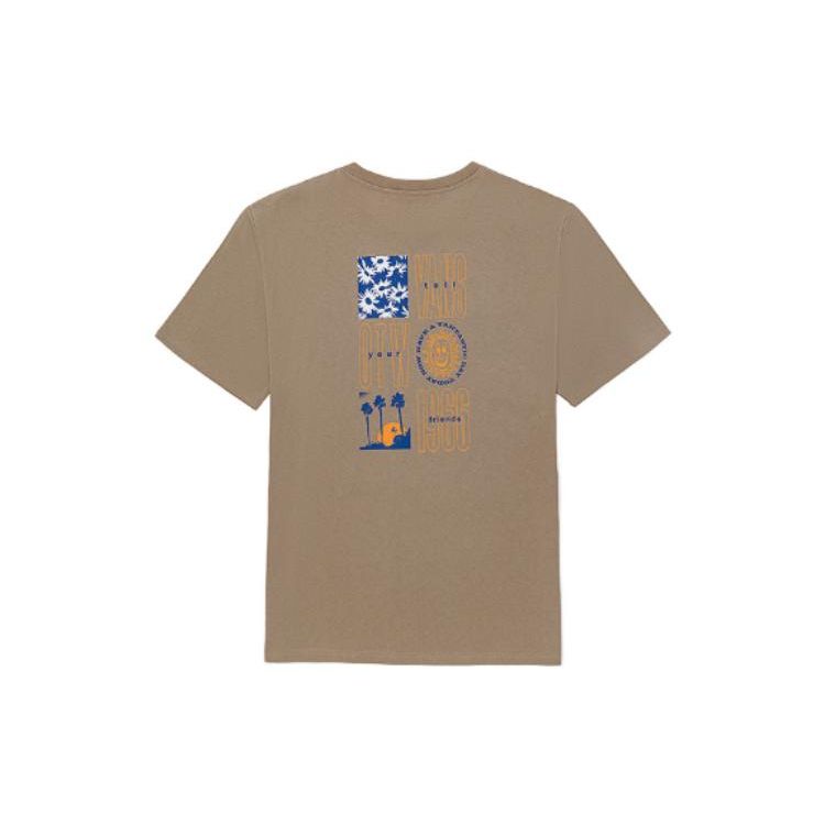 Vans Pattern Embroidered Casual Vacation Short Sleeve T-Shirt Unisex Tops Light-Brown VN0A7TR9YEH