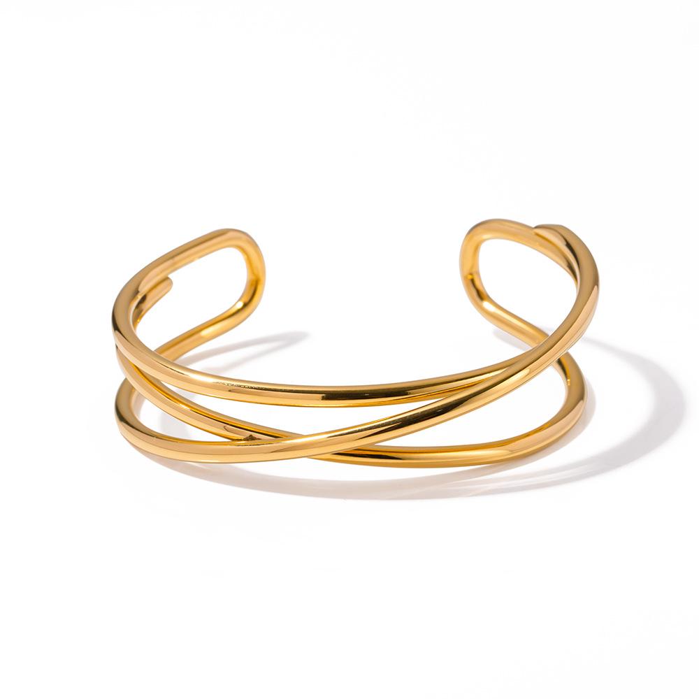 Inspired Design 18K Gold-Plated Titanium Steel Open Hand Bracelet for Women