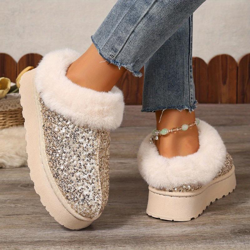 2025 Autumn and Winter New Women's Thick Sole Thickened Plush Snow Boots Sequins