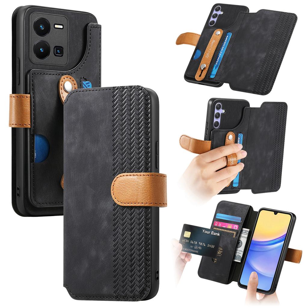Ultimate Shockproof Wallet Case for Vivo series.Y02/Y02s/Y11/Y17/Y15/Y12/Y3/Y15S/Y10/Y16/Y20/Y21/Y35...| Card Holder + Stand + RFID Protection
