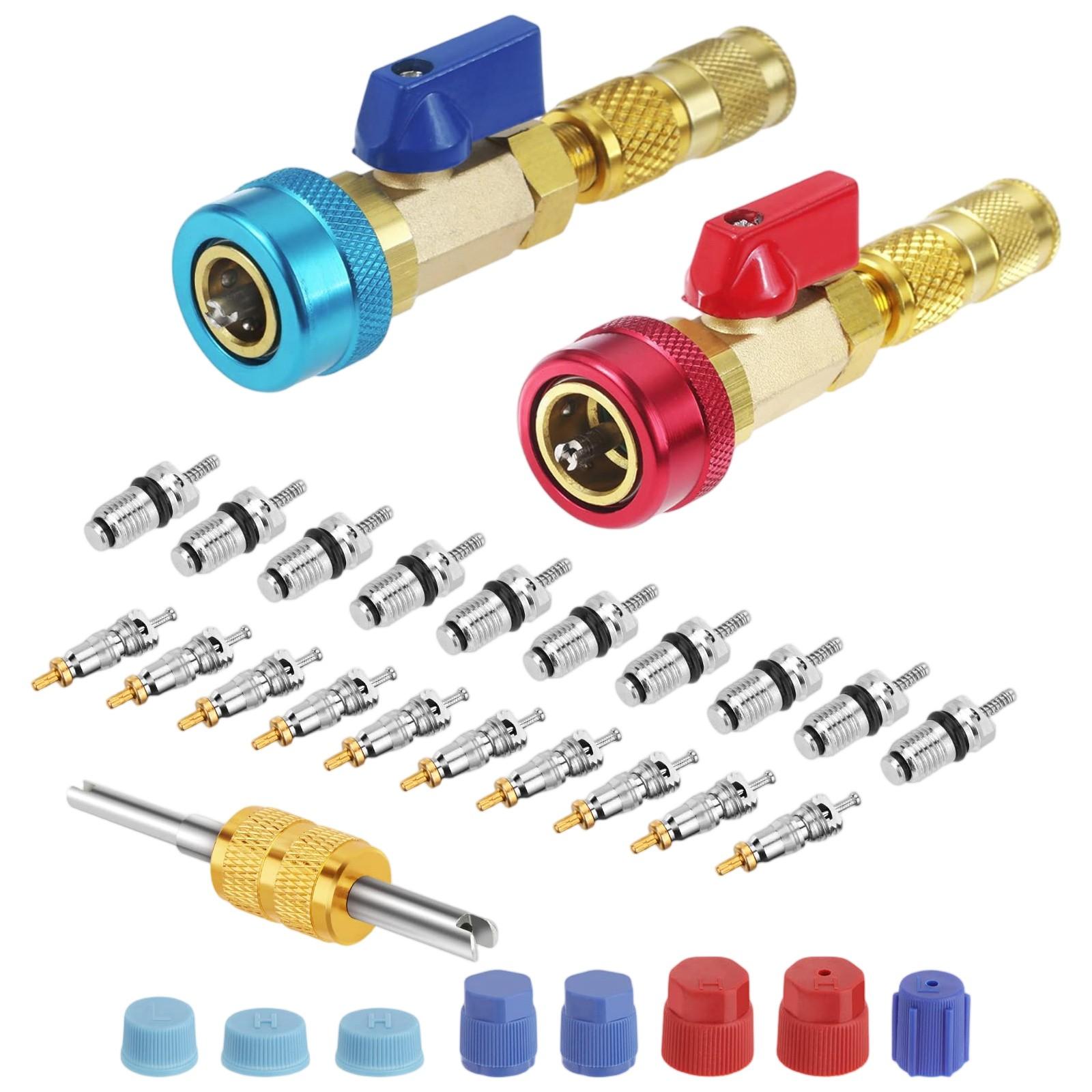 

Набор инструментов для быстрой установки и удаления сердечника R134A, инструмент для удаления сердечника кондиционера высокого и низкого давления с комплектом колпачков и стержней сервисного порта кондиционера R134A F One Size