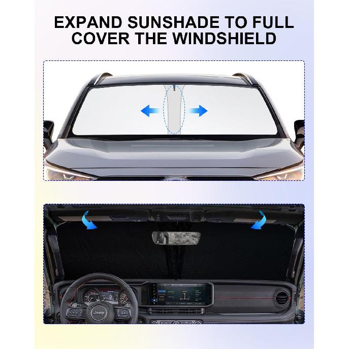2025 Upgrade Front Windshield Sun Shade Foldable Jeep Wrangler Sun Shade/Jeep Gladiator Sun Shade Fit For Jeep Wrangler JL JLU 2018-2025 / Jeep