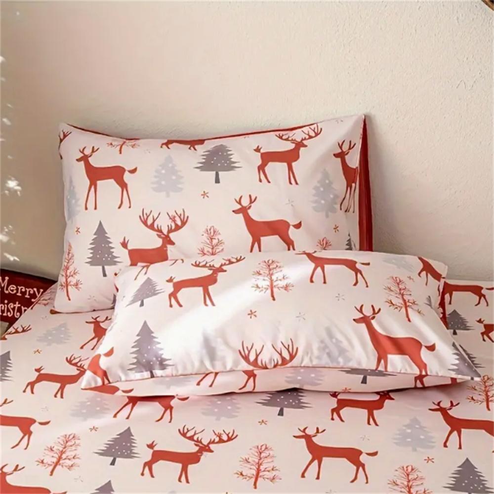 Christmas Theme Santa Hat Design 3-Piece Bedding Set-100% Polyester Microfiber Machine Washable Mattress Cover Durable Sheet