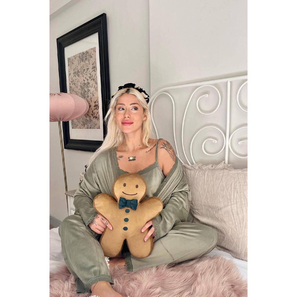 Burgundy Claret Exclusive Velvet Women's Pajama Set With Robe